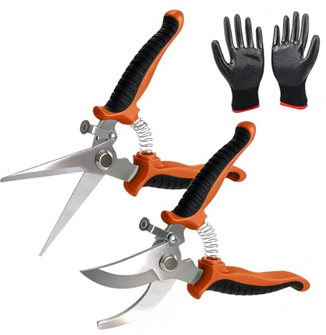 3PCS Garden Shears Set Stainless Steel Pruning Shears, Garden Cutter Clippers for Plants Professional Bypass Pruning Hedges, and Flowers Clippers for Plants (red)