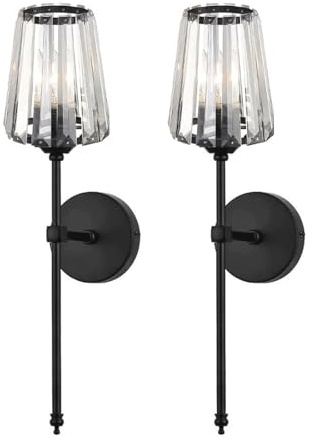 Juego de 2 Apliques de Pared a Pilas, lámpara de Pared de Cristal Transparente, lámpara de Pared de Metal Recargable for Sala de Estar, Pasillo, mesita de Noche.(Noir)