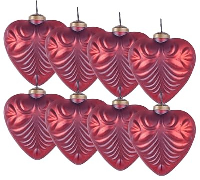 Weihnachtskugeln 8er Set Glas rot handgemachte Christbaumkugeln Herz Feriable