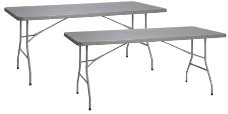 Solycarpa Pack 2 Mesas Plegables 200x90 cm de Exterior y Jardín | Mesas Portátiles de PVC para Catering, Hostelería, Camping y Eventos | Mesas Auxiliares Rectangulares Resistentes