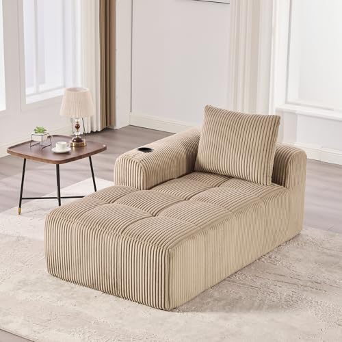Ligterra Boneless Couch, Sofa mit Schlaffunktion, Schlafsofa, Chaiselongue, Loungesessel, mit Kissen & Seitentaschen, Getränkehalter, Cord, Ohne Montage, für Wohnzimmer, 158×93×61cm (Khaki)