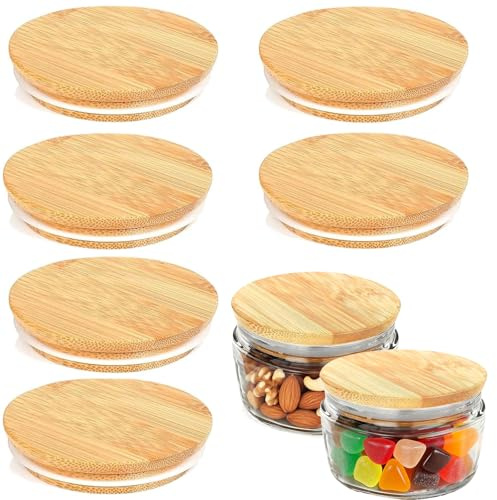 6 Pcs Wood Lids for Gü Pots, Wood Jar Lids with Silicone Sealing