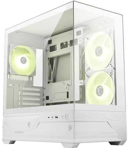 MSI MAG PANO M110R White - Boîtier PC Gaming Mini Tour - Compatible avec Les GPU de 410 mm de Long, filtres à poussière Amovibles, USB Type-C 20 GB/s, Compatible Cartes mères Micro-ATX et Mini-ITX