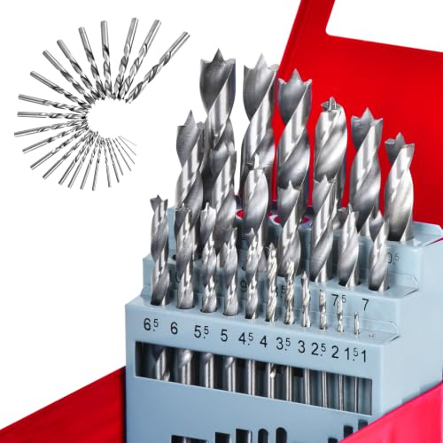 Set de forets à bois 1–13 mm 25 pièces, jeu de forets HSS avec pas de 0,5 mm, forets entièrement meulés de précision, spécialisés pour le travail du bois, boîte de rangement métallique stable