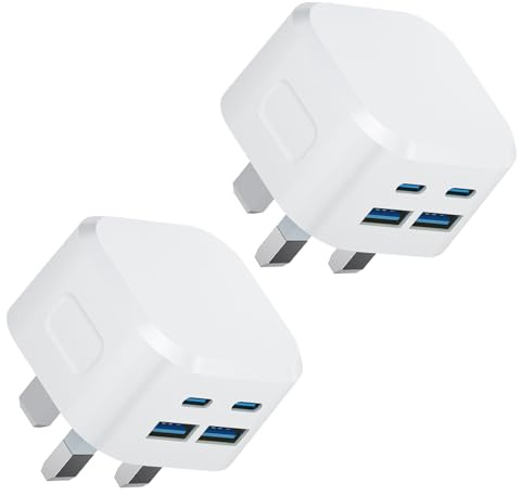 USB C Plug Fast Charge UK, 2Pack 40W Multi USB Charger Plugs for iPhone 17 Pro Max Air 16e 16 Plus Pro Max 15 14 13 12 11 SE Watch iPad 9 10 11th A16, Dual USB A and C Type USBC Charging Adapter