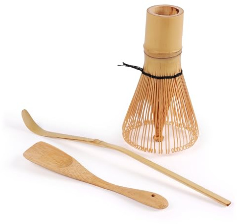 BambooMN Japanese Tea Set, Matcha Whisk (Chasen), Traditional Scoop (Chashaku), Deep Scoop, The Perfect Set to Prepare a Traditional Cup of Matcha - 1 Set