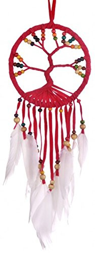 Traumfänger Baum des Lebens 11 cm Durchmesser Traumfänger mit echten Federn (Pink)