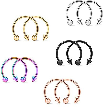 Aroncent 10 PCS Nasenpiercing Septum Nasenring Fake Hoop Piercing, Rosegold Gold Silber Schwarz Farbig 6/8/10/12mm
