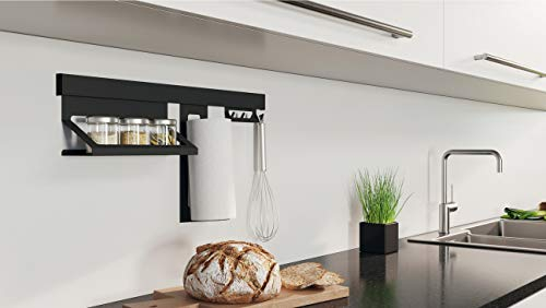 Gedotec Küchenreling-Set Relingleiste Küche Hänge-Leiste Wand-Montage | Aluminium - Stahl schwarz matt | Reling-Stange Länge 600 mm | 1 Set - Design Küchenleiste Vintage inkl. Befestigungsmaterial