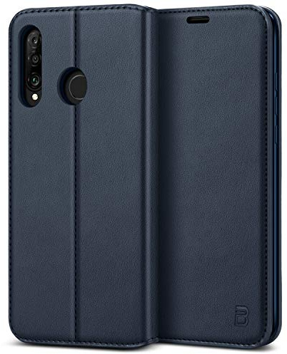 BEZ Handyhülle für Huawei P30 Lite Hülle, Premium Tasche Kompatibel für Huawei P30 Lite, Schutzhüllen aus Klappetui mit Kreditkartenhaltern, Ständer, Magnetverschluss, Blaue Marine