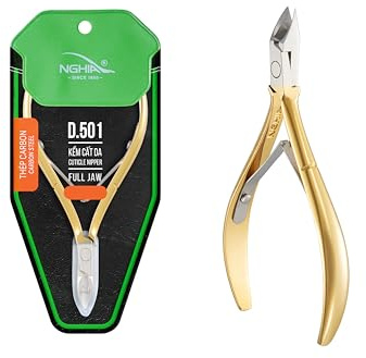 Professional Hard Steel Cuticle Nipper - D-501, Precision Nail Tech Nipper with Gold and Grey Plated Double Spring Jaws - Lap Joint Construction for Superior Performance.