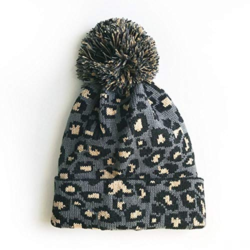MoonyLI Unisex Adult Leopard Print Strickmütze Leopard Beanie Cap Big Pompom Hat Warme Leopard Printed Cap Wollmütze Winter Beanie Hat