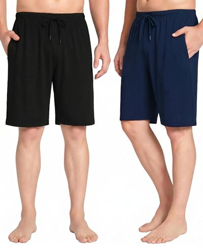 2 Pack Men's Lounge Wear Pyjama Shorts Soft Comfy Men's Shorts Bottoms Modal Light and Breathable for Fathers Husband Boysfriend Gifts, avy+black1