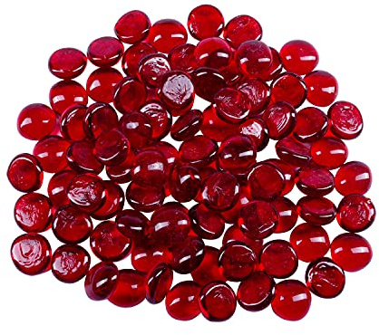 Galashield Flat Glass Marbles for Vases Red Glass Gems Beads Pebbles Vase Filler (1 LB, Approx. 105 PCS)