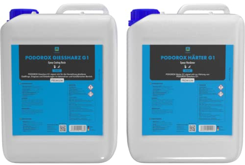 Epoxidharz Gießharz mit Härter | 45 kg PODOROX G1 | glasklar und geruchsarm | Zum Gießen | glasklar und transparent | Komplett für Anfänger und Profis | Epoxidharz Resin Set | Epoxyharz| Resin Set