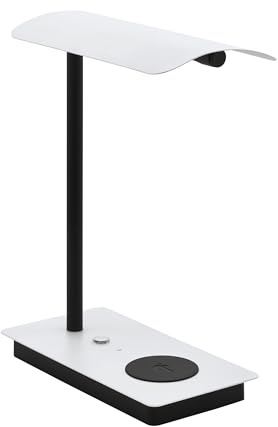 EGLO LED Tischlampe Arenaza, 1 flammige Schreibtischlampe mit Touch | QI Ladestation, dimmbar, Tischleuchte, Bürolampe aus Metall in Weiß, Schwarz, LED Schreibtischleuchte warmweiß