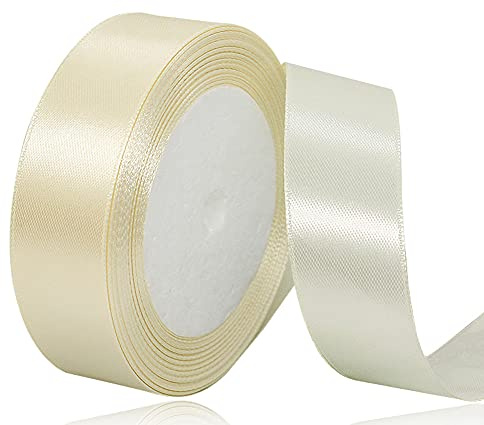 Satinband Beige 20mm, 22 Meters Dekoration Geschenkband breit Schleifenband, Stoffband für Hochzeit, Taufe und Geburtstag Geschenke