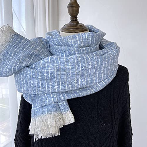 WLLDDDIU Strickschal Damen Winterschals Hellblau Weich Warm Dick Decke Quaste Gitter Kaschmir Fühlen Sich Lang An Großer Schal Winterdecke Schal Trendige Stola Schals Für Frauen Mädchen
