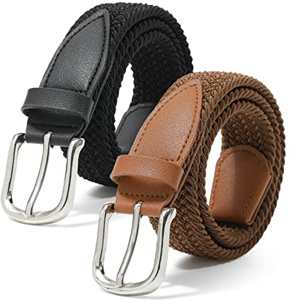 Kajeer Boys Kids Belt Braided Belt for Girls - 2PCS Unisex Elastic Woven Goft Baseball Stretch Belt for Casual School Uniform Jeans