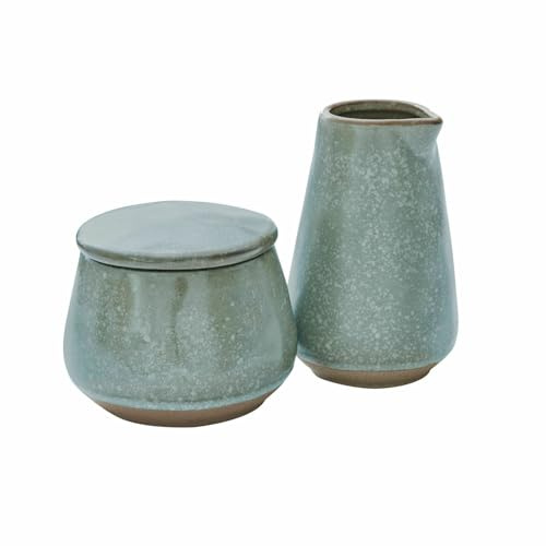 LOBERON Zuckerdose und Milchkännchen Biarré, türkis/braun | Handgetöpferter Charme, Mediterrane Anmutung, Küchenutensilien, Geschirr, Tischaccessoires, Steinzeug