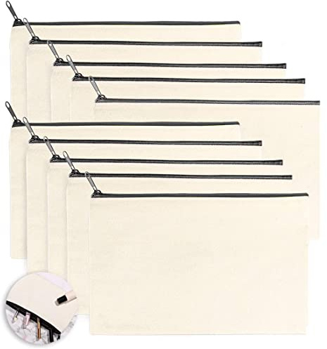 DIY Blanko Stoff Federmäppchen, 10 Stück Stoffbeutel Reißverschluss Blanko, Mäppchen zum bemalen, Federmäppchen zum Bemalen, Kleine Kosmetiktasche Stoff, Segeltuch Kosmetiktasche, 21 x 12 cm