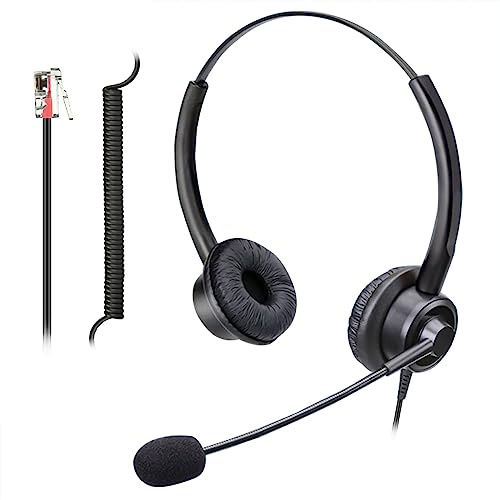 RJ9 Telephone Headset with Microphone Noise Cancelling, Corded Office Phone Headsets for Polycom VVX250 VVX400 VVX500 ShoreTel 230 420 480 Mitel 5320e Avaya 1408 1416 5610 9508 NEC Landline Phones