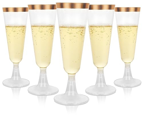 FWEEK 100PCS 160ml/5.6oz Plastic Champagne Flutes, Reusable Clear Champagne Flutes, Multi-Use Plastic Prosecco Flutes for Garden Wedding Birthday Christmas Anniversary Party