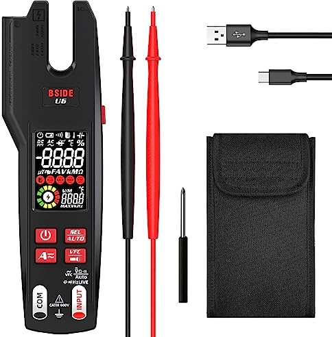BSIDE Digitale Stromzange DC AC 600A Infrarot Thermometer TRMS Multimeter 3 in 1 9999 Zähler mit Farb LCD VFD und Wiederaufladbare Akku Gabelöffnung Amperezange Für Kfz Werkstatt Elektriker