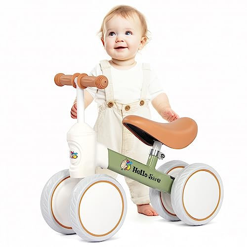 Hello-5ive Laufrad für Babys, für drinnen und draußen, ohne Pedale, für Jungen und Mädchen im Alter von 1–2 Jahren, tolles Geschenk (grün und braun)