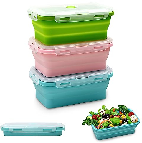 Alimat PluS 3 Pack Silicone Collapsible Food Containers with Lids 500ml | Small Capacity Collapsible Storage Containers for Outdoor and Kitchen