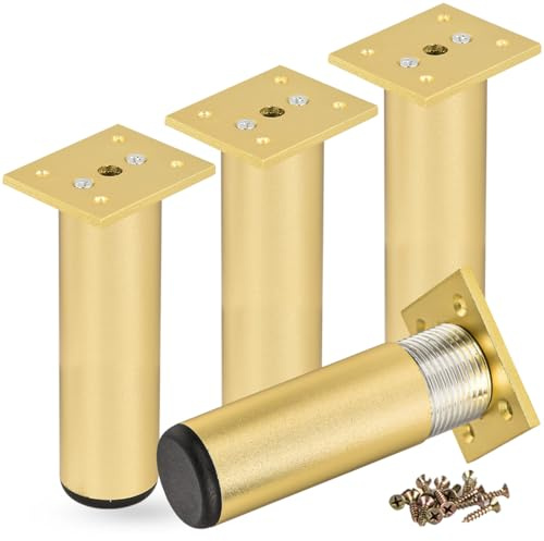 4 Inch / 10cm Metal Furniture Legs, 4Pcs Black Round Aluminum Alloy Furniture Feet DIY Replacement Support Leg for Table Cabinet Kitchen TV Stand Desk
