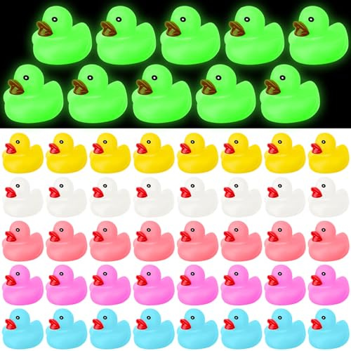 Chitidr 24 Pcs Glow in The Dark Rubber Ducks 2.2'' Luminous Mini Rubber Duck Fluorescent Tiny Light up Floating Squeaky Bathtub Toys for Baby Showers Summer Beach Pool Party Games (Colorful)