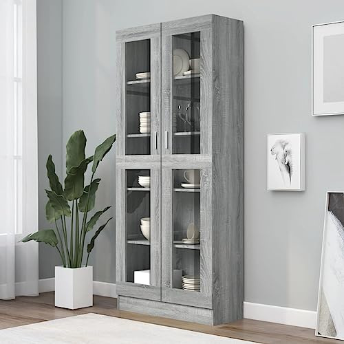 ZQQLVOO Ordnerregal Küchenregal Lagerregal Vitrinenschrank Grau Sonoma 82,5x30,5x185,5 cm Holzwerkstoff Geeignet für Diele, Schlafzimmer, Wohnzimmer