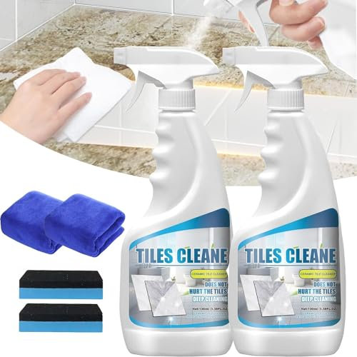 Tile Grout Cleaner Sprayer,Ultimate Grout Cleaner for Tile Floors,Stone Stain Remover Cleaner,Multifunction Bathroom Descaler Cleaner,Multi-purpose Cleaner for Kitchen & Bathroom (2 Pcs)