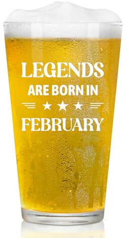 Joymaking Beer Glass Birthday Gifts for Men - Legends are Born in February, Gifts for Men Birthday Present, Mens Birthday Gifts, Gifts for Him Who Has Everything, Gifts for Men Birthday Unique 15oz