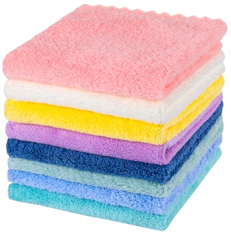 Radsocken 8 Pack Flannel Face Cloth, 12 x 12 Inch Microfibre FaceTowels | Soft Make up Remover Face Cloths Quick Dry Baby Wash Cloths for Women Kids Adult Spa Sport Beauty