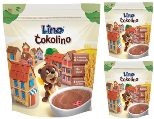 Pufai Lino Cokolino - Sacchetti per porridge Muesli Cornflakes cereali, 500 grammi x 3 pezzi