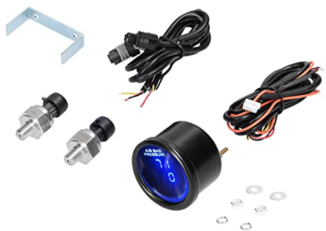 WinkWave Doppelanzeige-Luftdruckanzeige LED-Digital-Luftfederungsanzeige 0-220 PSI mit 2 Stück 1/8NPT-Sensoren