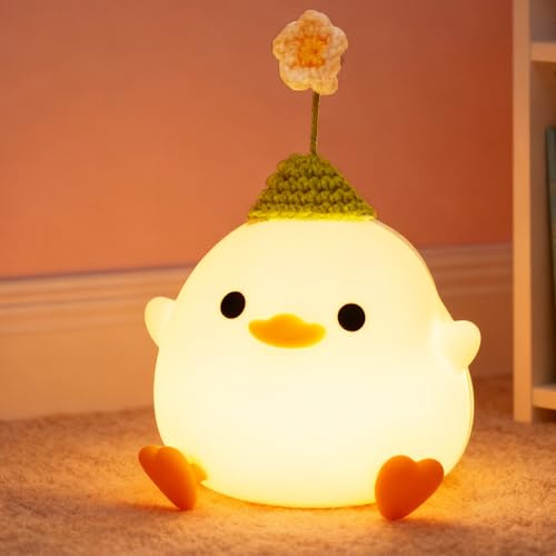 Okayera Dodo Enten Nachtlicht für Kinder, Süße Blumenenten Kinderzimmerlampe, Tragbar Wiederaufladbar über USB Timer Dimmbar, LED Nachtlicht aus Silikon Dekorationsgeschenk für das Schlafzimmer Hause