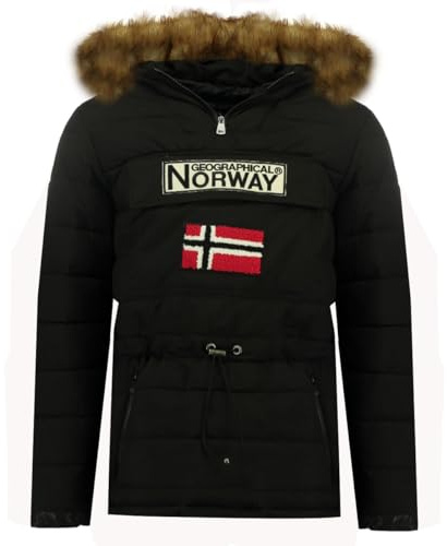 Geographical Norway Coconut Herr lång varm parkas för män höst vinter - vattentät vattenavvisande kappa - pälsjacka för utomhusbruk - vindjacka - herr (svart XL), svart, XL