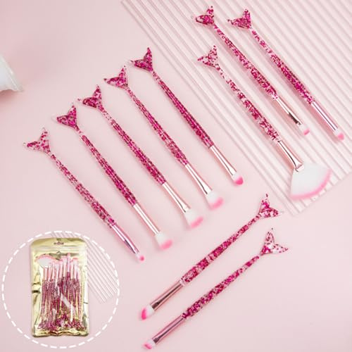 Meerjungfrau-Make-up-Pinsel-Set mit Pailletten, synthetischer Faser, Geschenk für Mädchen und Frauen, 10 Stück