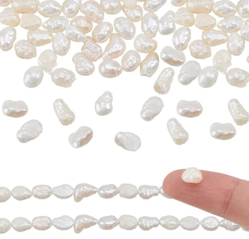 GOMAKERER About 43 Pcs Pearl Beads, Natural White Freshwater Pearl Bead Assortments Irregular Spacer Pearls for Cord Beading Jewelry Bracelets Earrings Necklaces Making Crafts (5-6.5mm)