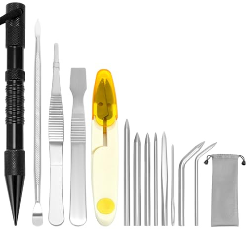 QWORK® 13 Stück Paracord Needle Set, Edelstahl Paracord Knotter Werkzeuge, Paracord Zubehör mit Spike, Schnürnadeln und Nähwerkzeugen