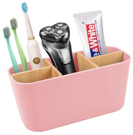 Porta Spazzolini Bagno, Porta Spazzolino Elettrico Removibile, Supporto Dentifricio a 5 Scomparti, Porta Spazzolino Bambini Stand, Multifunzione Bathroom Organizer da Casa (5 Scomparti Rosa)