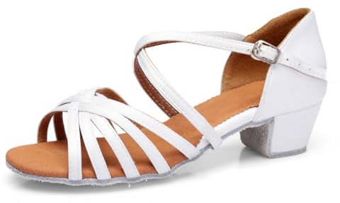 Inlefen Dansskor för flickor och flickor latin barn flicka prestanda sandaler dans skor salsa tango elegant latin flicka skor, Vit, 29 EU
