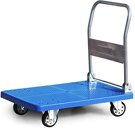 Plattform-Handkarre mit leisen Rädern und faltbarem Griff, hohe Kapazität, Rollwagen für Zuhause, Büro, Buchhandlungen, Kunststoff-Deck, Schiebewagen zum Bewegen und Laden, 72 x 60 cm, 33 Größe