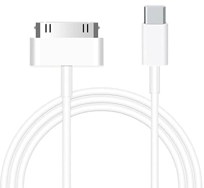 ZHHSUNY 3.3Ft 30-Pin to USB C Adapter Cable for i-Phone 4/4S i-Pad 1/2/3 i-Pod, Type-C to 30 Pin Cable Mains Charging Syncing Old Pad Phone Pod (White)