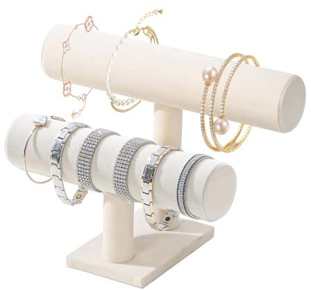 Ksvaye Armbandhalter Samt Armbandständer 2 Etagen T-Bar Schmuckhalter Schmuckständer Armbänder für Aufbewahrung Schmuck, Uhren, Ketten, Armbänder (Weiß)