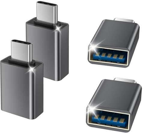 USB C auf USB Adapter 4-Pack, Thunderbolt 4 5 USBC Stecker zu USB Buchse OTG Adapter, Typ A Stick Konverter Zubehör für Apple MacBook Pro Air, iPhone 16e 15 Max, iPad, Samsung Galaxy S24 S25