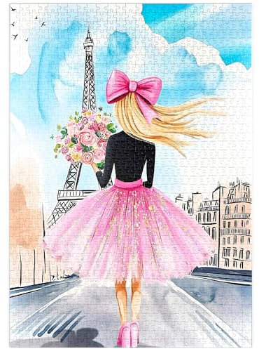 MyPuzzle Illustration Romantique De Paris - Femme avec Un Bouquet De Fleurs Devant La Tour Eiffel - Premium 1000 Pièces Puzzle - Collection spéciale MyPuzzle de Puzzle Galaxy